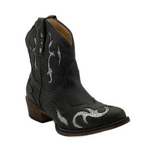 Pierre Dumas Kaylee Black Glitter Western Cowboy Cowgirl Ankle Boots